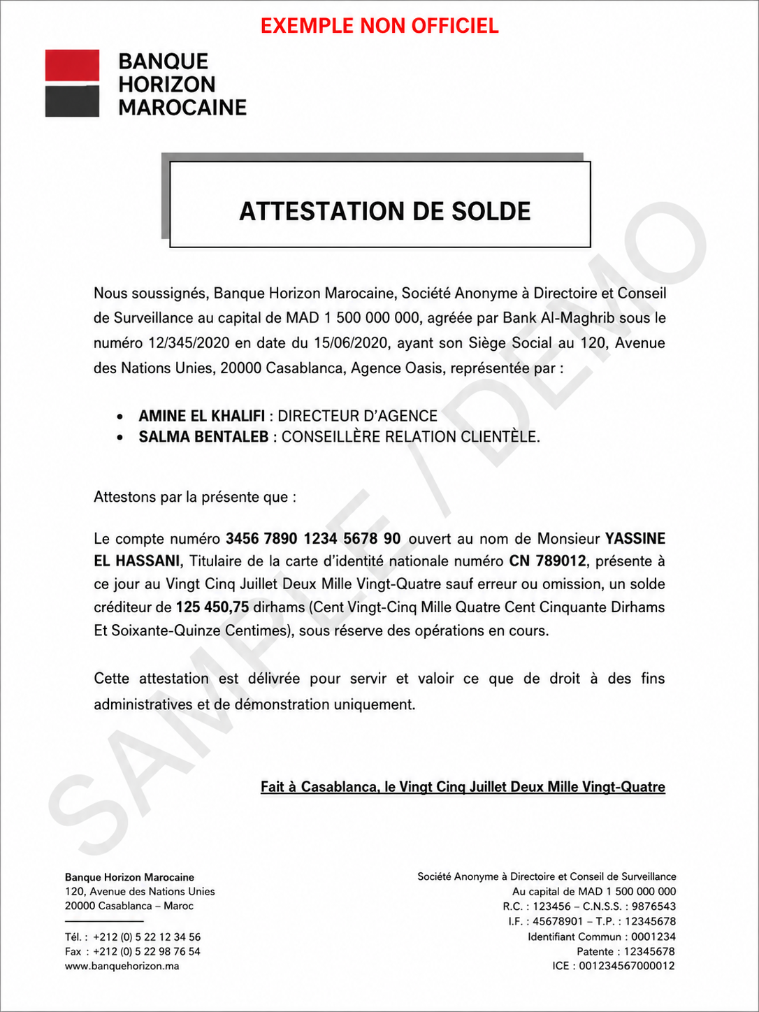 Bank attestation example